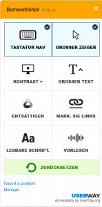 Das UserWay Konfigurationsmanü